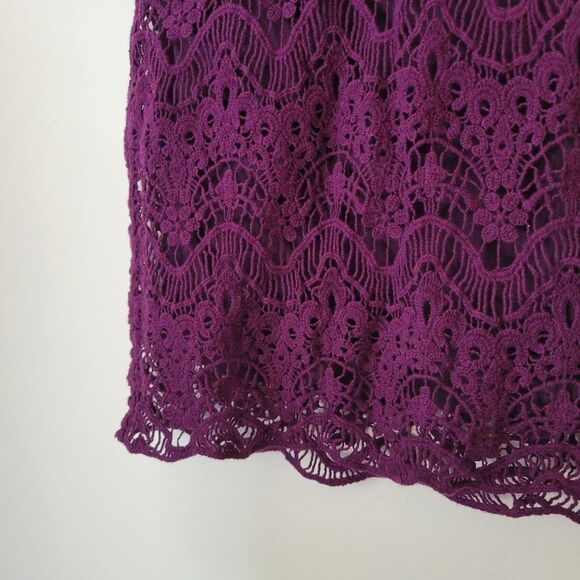 Lauren Ralph Lauren Dress Deep Purple Lace Overlay 3/4 Sleeves XS - Picture 2 of 7